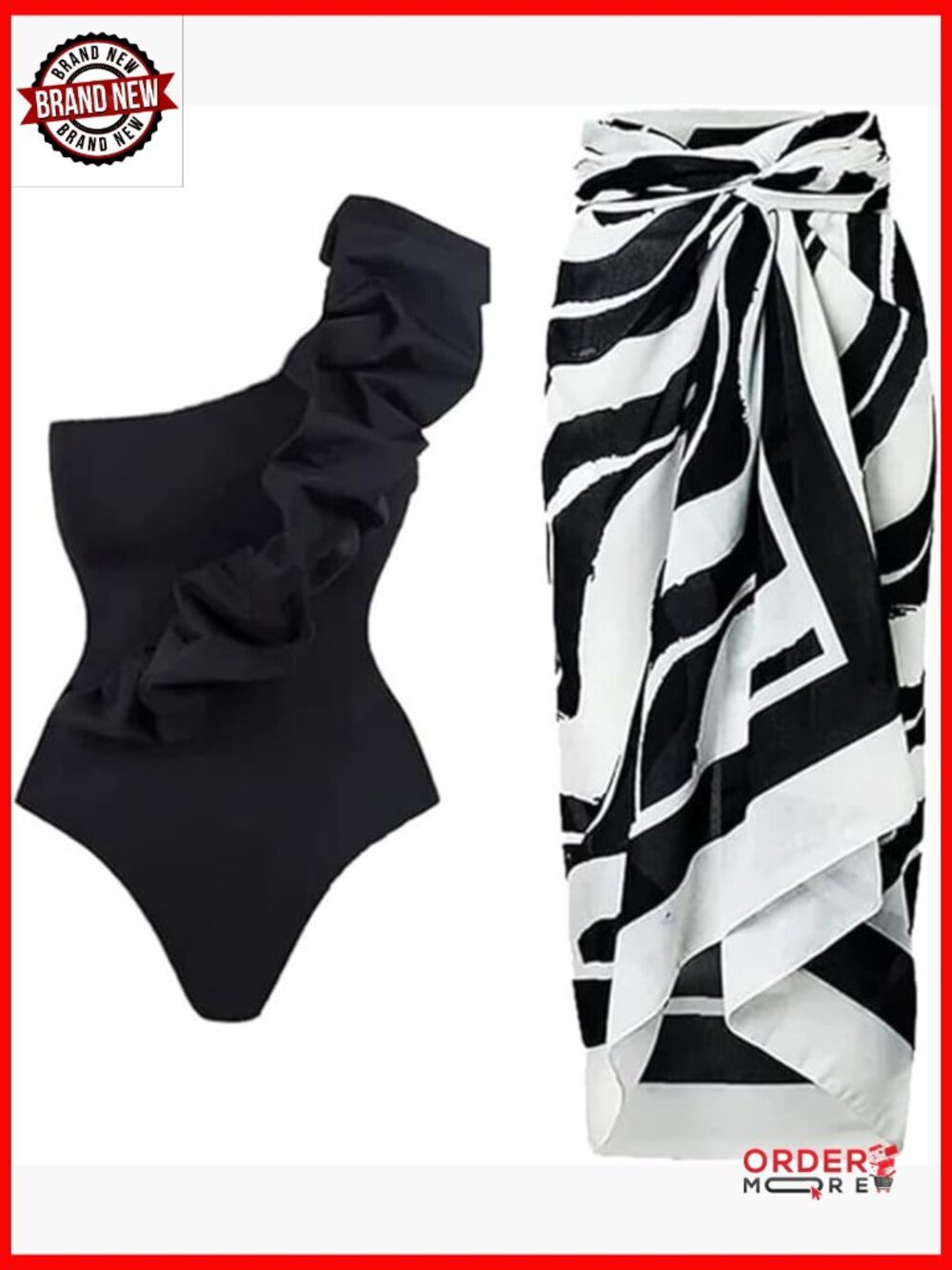 3-Piece Swimsuit Set with Wrap Skirt & Sheer Cover Up